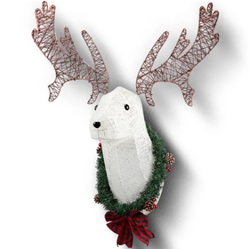 Lighted Christmas Wall Decor Reindeer Head, 39 Pre-Lit 3D Rudolph Hanging Wreath for Front Door Window Indoor Outdoor Xmas Decor Lighted Holiday Displays